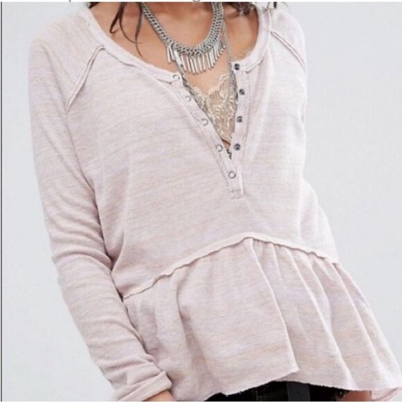 FREE PEOPLE | WE THE FREE Coastline Pink Thermal Peplum Top Women’s Size X-Small - Picture 1 of 10